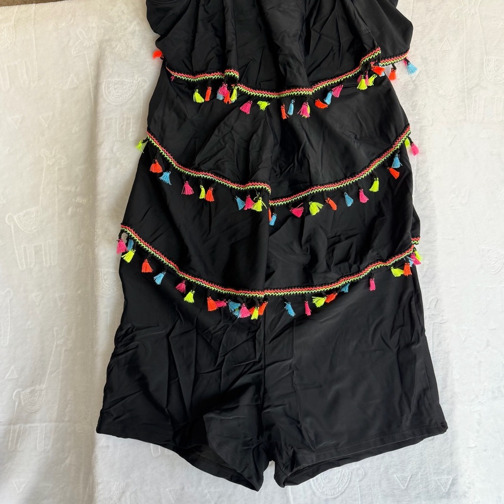 NEW Women's Plus Size Tassel Trim Black Tankini Swimsuit Size 18W #26052 - Picture 2 of 9